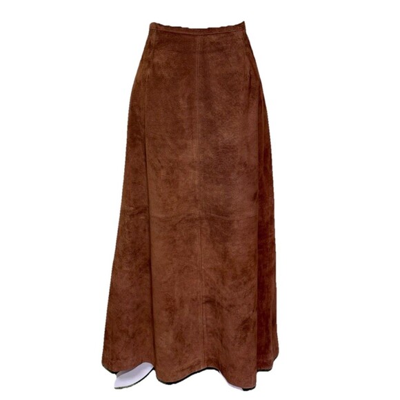 Brandon Thomas Women’s A-Line Boho Western Hippie Brown Leather Maxi Skirt Sz 14 - Picture 1 of 8